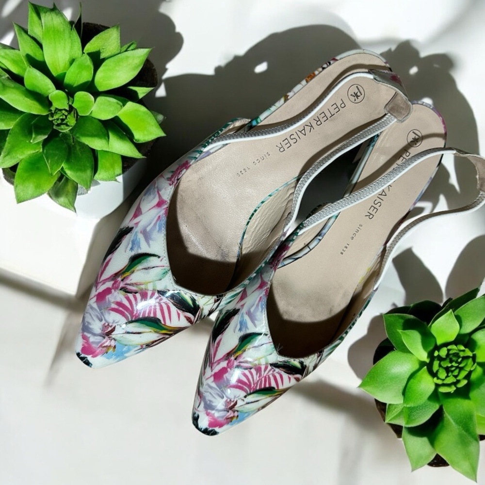 Peter Kaiser Slingback Flats Womens 8/39 Multicolor Floral Tropical Pointed Toe